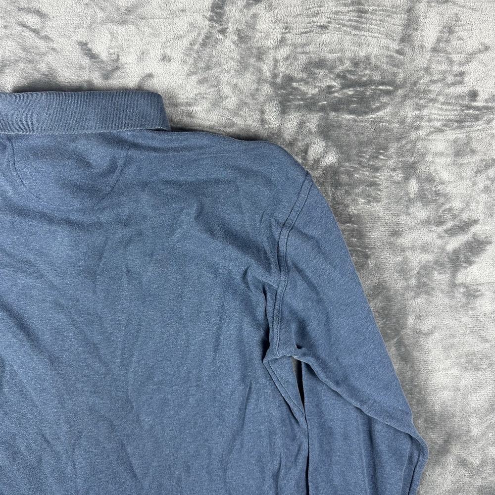 St John's Bay Sueded Polo Shirt Men's Medium Blue Long Sleeve Casual Soft Suede - Picture 12 of 15